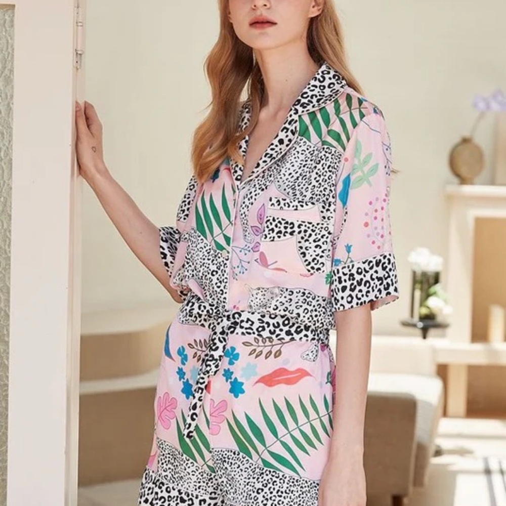New Animal Print Pajama Set - Pink and Green XL